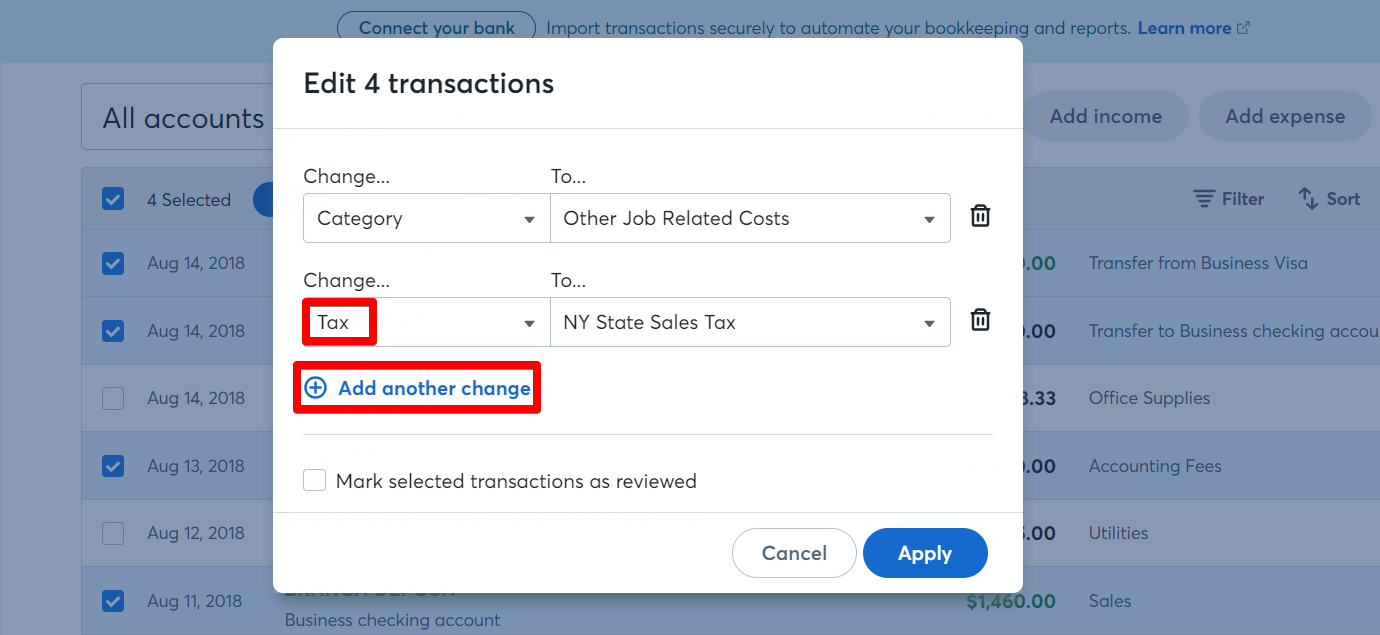 new transaction bulk actions for speedier bookkeeping help center sales tax expense