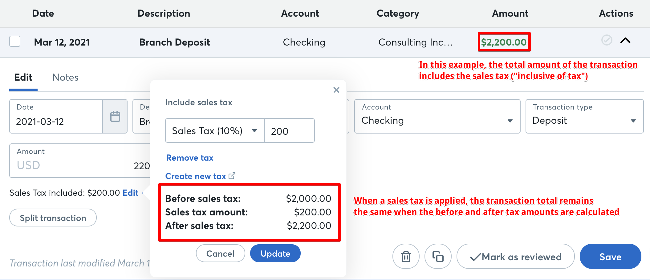 Example of tax-inclusive transaction