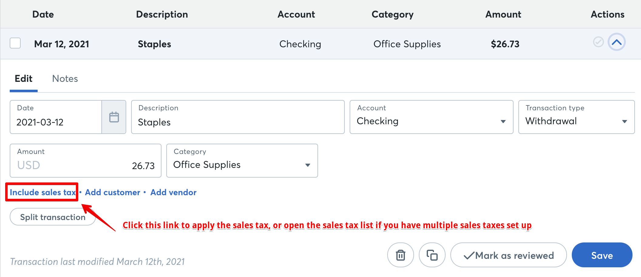 Adding sales tax to a transaction