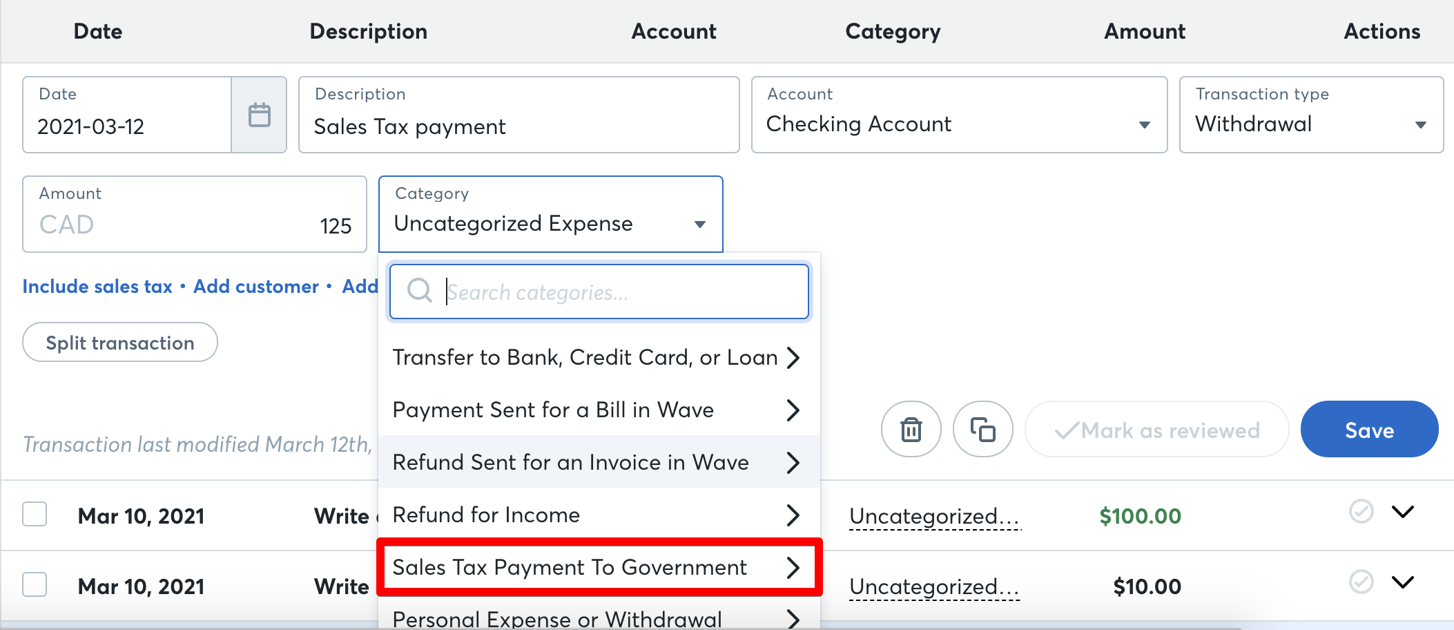 Categorizing paid sales tax