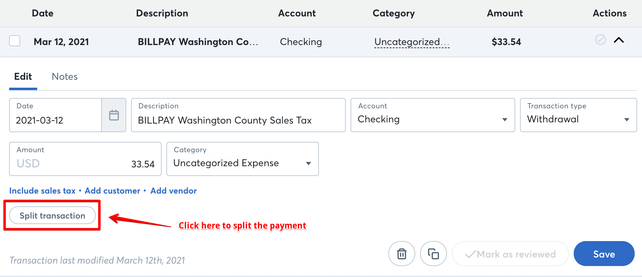 How to split the transaction