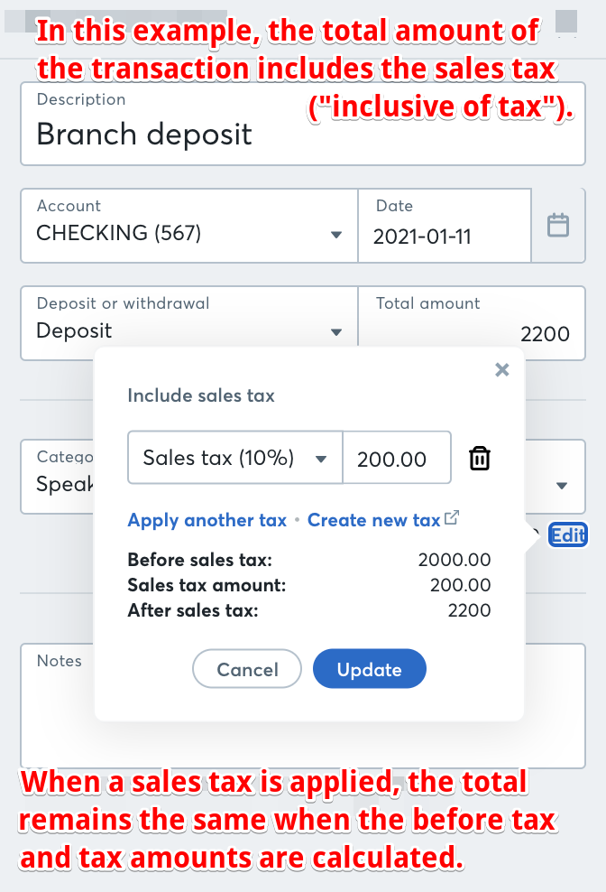 Example of tax-inclusive transaction