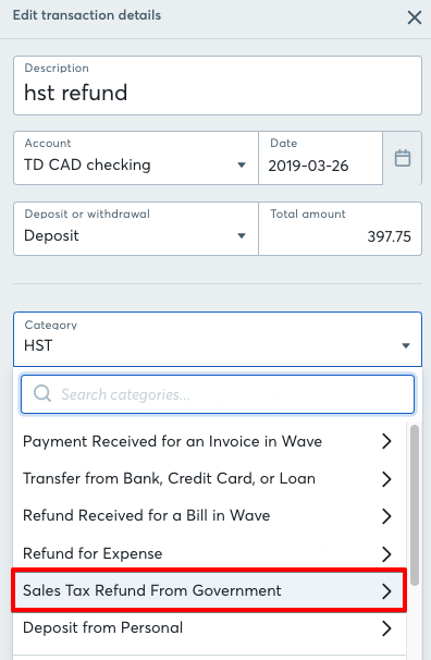 Categorizing a sales tax refund