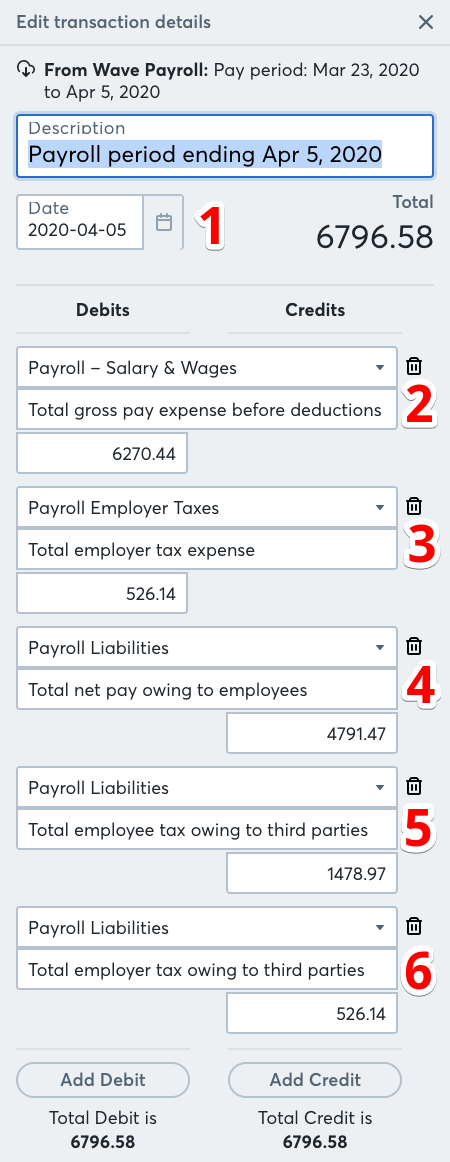 Wave Payroll Journal Transaction
