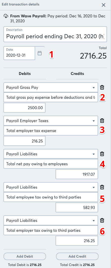 Wave Payroll Journal Transaction