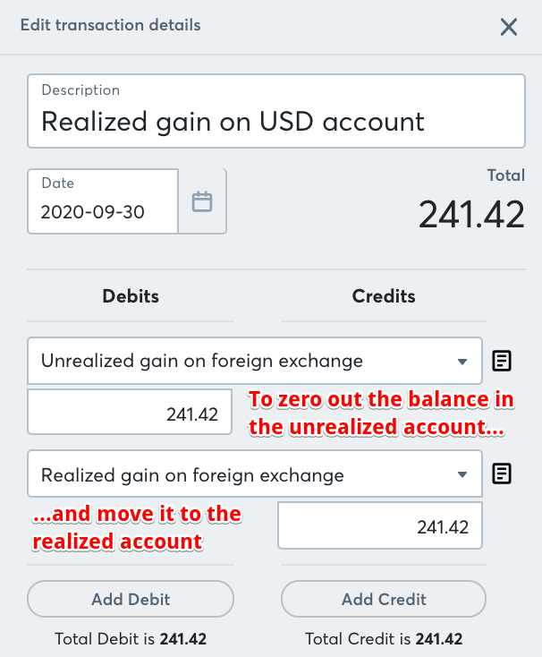 How to zero out the balance in the unrealized gain or loss account