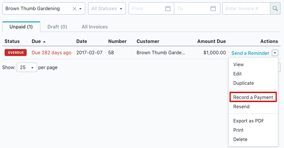 outstanding invoice