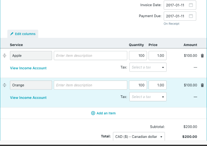 an example of an invoice